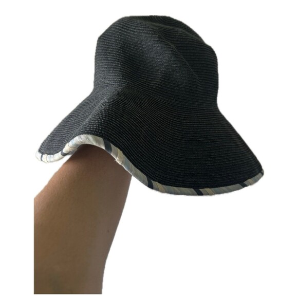 Favorie Maxim Kobe Tokyo Black Straw Hook Loop Wide Brim Bucket Garden Sun Hat M - Picture 1 of 4